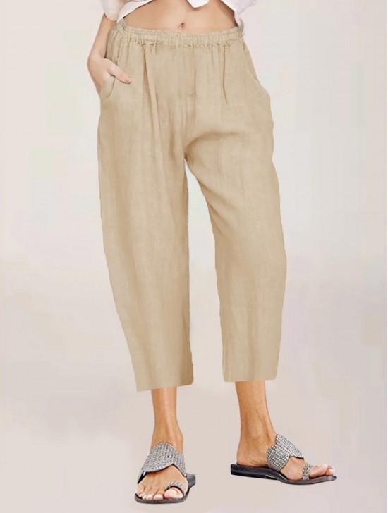 Linen Feeling Silk Cotton Capri Pants 